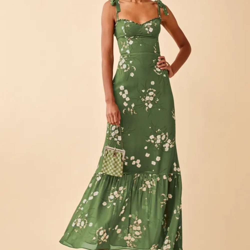 Reformation Jasen green floral maxi dress in size 6